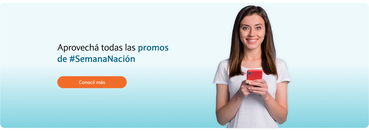 Mujer joven sonriendo, sosteniendo un celular, conocé mas sobre semana nación